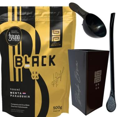 Imagem de Kit Para Tereré Black Erva Mate 500g + Copo Cuia Quadrado Acrílico + Bomba Clássica Preta (MENTA PARAGUAIA)