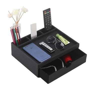Imagem de SYRWDXTX Organizador de Mesa de Couro com Gavetas, Organizador de Cosméticos para Casa, Organizador de Controle Remoto de Telefone, Gaveta Mais Divisor e Bandeja (Preto)