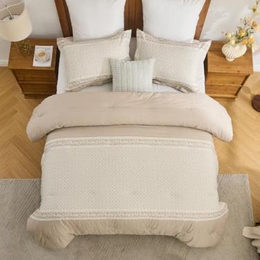 Imagem de Unicinens Conjunto de edredom King - Conjunto de cama leve, quente e respirável para todas as estações, edredom acolchoado macio e fofo com 2 fronhas, marrom/branco