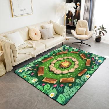 Imagem de Feelyou Tapetes para sala de estar, tapete com tema de floresta floresta, 12 x 18 cm, antiderrapante, decoração de quarto, desenho animado, pedras, tapete decorativo, toco de árvore, tapete de chão