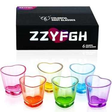 Imagem de ZZYFGH Pacote com 6 copos coloridos, conjunto de copos de dose de base pesada de 42,5 g, conjunto de copos de dose em forma de coração, copos de tequila, copos pequenos, copos de shot para uísque,