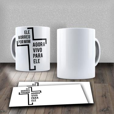 Imagem de Caneca Evangelica de Porcelana Personalizada Religião Cristã Ele Vive