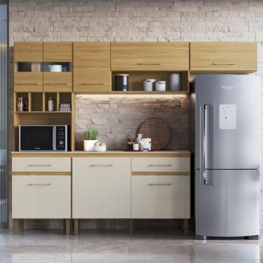 Imagem de Cozinha Compacta 4 Peças Santiago 197,5x250x38,5 Cm Ipê/Cristalo/Petra