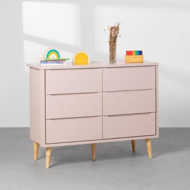 Imagem de Cômoda Theo 6 Gavetas com Pés Retrô Natural - Rosa - Abra Casa