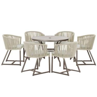 Imagem de Mesa com 6 Cadeiras de Jantar Roma 120cm e Noronha em Alumínio Marrom 