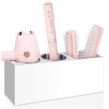 Imagem de Bollmisde Organizador de ferramentas de cabelo, suporte para secador de cabelo com copos de aço à prova de calor, organizador de acrílico para modelar, chapinha e escovas de cabelo, perfeito para