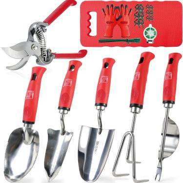 Imagem de Conjunto de 12 ferramentas de jardim da Wellmax com luvas de jardinagem, tesoura de poda e kit de ferramentas pesadas de aço inoxidável de 7 peças