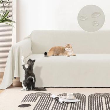 Imagem de Lucky Monet Capa impermeável para sofá, seccional, lavável, protetora, para animais de estimação, cães, resistente à água, manta de sofá futon para sofá em forma de L, 180 cm x 299 cm, bege