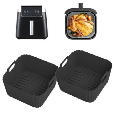 Imagem de Forros para fritadeira a ar Ninja MAX PRO AF180UK 6,2L/Ninja Air Fryer PRO AF140UK 4,7L, 2 peças de forros quadrados de silicone para fritadeira a ar de pilha dupla, reutilizável, lavável na