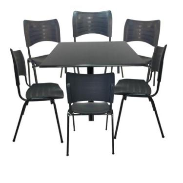 Imagem de Jogo Mesa Bistro C/6 Cadeiras Plásticas Pretas Bar Cozinha - HENVIFER