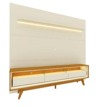 Imagem de Painel Gelius Royal com Rack Requinte 100% mdf largura de 220 cm para TV de até 85 polegadas com pés de madeira off White Naturale