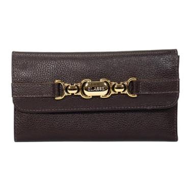 Imagem de Carteira Feminina Classe Couro Espaçosa Com Tampa, Chocolate