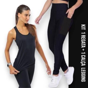 Imagem de Camiseta REGATA DRY FIT Tecido Furadinho + Calça LEG LEGGING BOLSOS Co