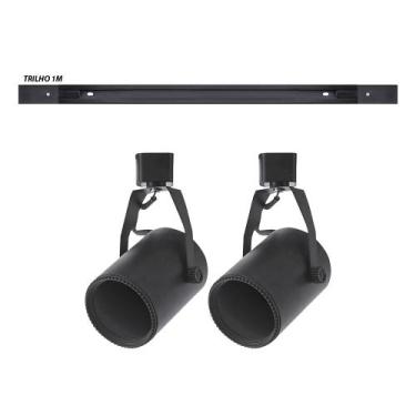 Imagem de Kit trilho 1m + 2 spots PAR20 Preto Troca lâmpada - Pix