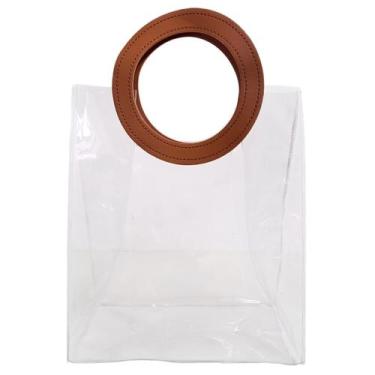 Imagem de Sacola Transparente Grande Com Alça Bolsa Presente PVC 26cm - Multiart