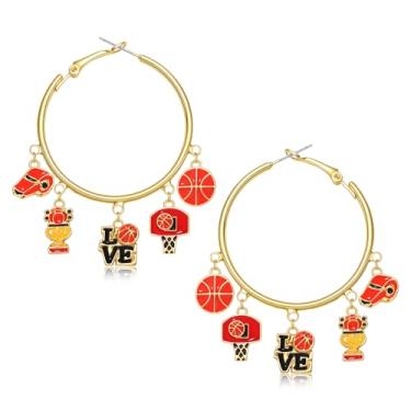 Imagem de MOLOCH Brincos de argola esportiva para mulheres, basquete, beisebol, futebol, troféus, apito, brincos pendurados, dia de jogo, esportes, joias, acessórios, presentes, one size, Metal, Sem pedra