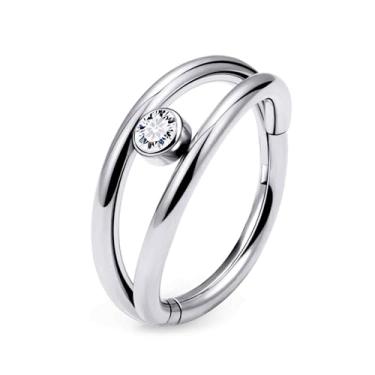 Imagem de Ruifan 20G 18G 16G Anéis de nariz de titânio para mulheres Double Open Stack CZ Clicker articulado septo nariz anel lábio hélice cartilagem argola brinco daith torre concha piercing corporal joias