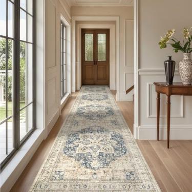 Imagem de Tortania Tapete de área 3x14 tapetes de corredor - lavável vintage oriental fazenda tapete interno fino para sala de estar, quarto, corredor, entrada, cozinha, embaixo da mesa de jantar, escritório em