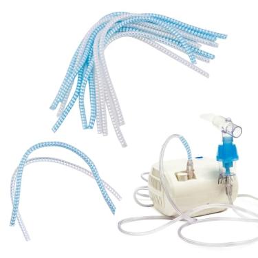 Imagem de Pacote com 10 unidades de alisador de crimpagem, acessórios de mangueira de cânula nasal, evita torções e dobras, protetor de tubo de envoltório de cabo espiral para dispositivos respiratórios (azul