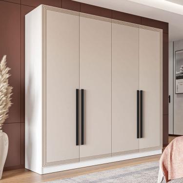 Imagem de Guarda-Roupa Casal Valência 4 Portas 4 Gavetas Branco/Creme - Politorno
