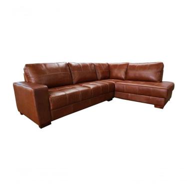 Imagem de Sofá De Couro Canto Marrocos 3 Lugares Com Chaise Direita Conhaque Com Brilho - Mempra Design