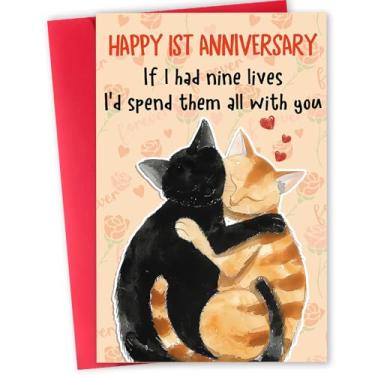 Imagem de Beixian Cartão engraçado de aniversário de 1 ano para namorado, namorada, cartões de 1º aniversário de casamento para marido esposa, presente de feliz aniversário de 1º aniversário para homens e