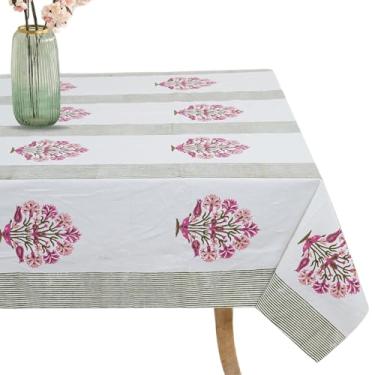 Imagem de Toalha de mesa de jantar com estampa de bloco de mão de algodão, mesa de ação de graças, buffet, buffet, casamento, 6 lugares, 152 x 232 cm, retangular (cor E, 228 x 152 cm (retangular))