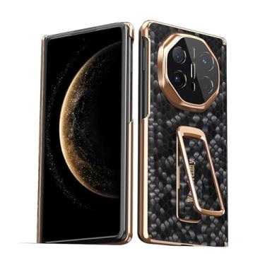 Imagem de FWYANZH Capa de couro genuíno para Huawei Mate X6, capa traseira elegante, alça de pulso invisível, suporte para lente completa, capa de proteção de dobradiça à prova de choque, preta, Mate X6