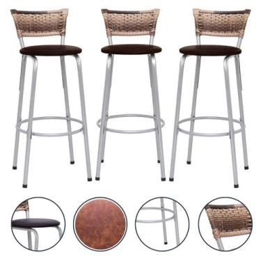 Imagem de Banqueta Para Cozinha Americana Estrutura Prata Kit 3un Cadeira Balcão