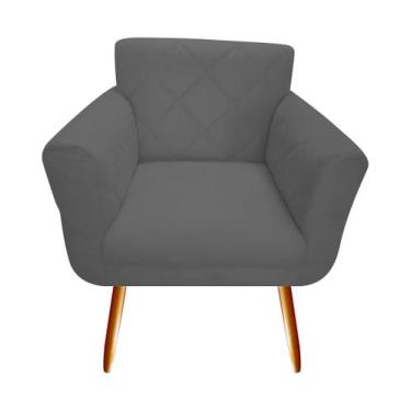 Imagem de Poltrona Decorativa Sabrina Suede Cinza Pés Madeira Mz Decor - Mazzero