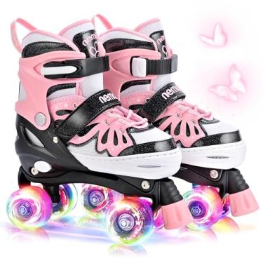 Imagem de NEMONE Patins com 4 tamanhos ajustáveis para meninas, patins borboleta para crianças de 4 a 6 anos, 5 a 8, 6 a 12, 8 a 12 anos, patins para iniciantes em ambientes internos e externos, preto, rosa, M