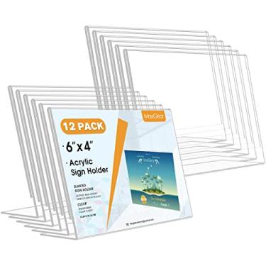 Imagem de Suporte de placa de acrílico inclinado MaxGear, suporte de plástico para exibição de placa com suporte transparente, moldura de quadro para escritório, balcão de loja, restaurante, exposição, recepção, Landscape 12pack, 4x6''