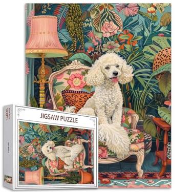 Imagem de Quebra-cabeça branco Moyen Poodle no sofá para adultos 1000 peças, quebra-cabeça de arte botânica de cachorro de estimação, colorido, faça você mesmo, artesanato para decoração de casa, ideia de