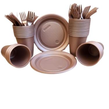 Imagem de Kit Descartáveis Perolado 150 Itens Luxo para 50 Pessoas(Rose)