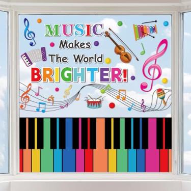 Imagem de Adesivo colorido para janela de música, teclado, janela, nota musical, decalque de vidro dupla face, volta às aulas, instrumento musical, sala de aula, decoração de porta de parede para berçário, casa
