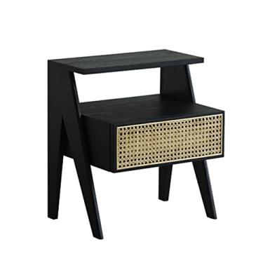 Imagem de Mesa de cabeceira moderna minimalista clássica para quarto de rattan com armário lateral de gaveta