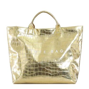 Imagem de Ansseng Sacola feminina de PVC grande papel kraft de plástico transparente alça superior bolsa Hobo transparente bolsa rosa choque, Dourado, Large