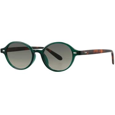 Imagem de AIEYEZO Óculos de sol redondos retrô para mulheres, óculos de sol com armação circular, vintage, moderno, redondo, óculos de sol, Verde/cinza, MM