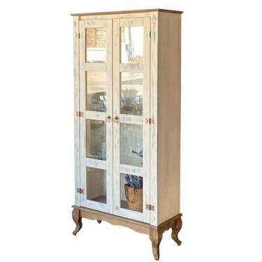 Imagem de Cristaleira Retrô 2 Portas Vidro Madeira Maciça Branco Garapa D113 Shop Jm