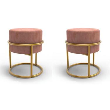 Imagem de Kit 2 Puff Base Ferro Dourada Veludo Premium Varias Cores - PB, Rosa