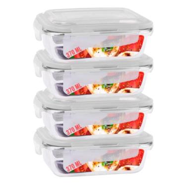 Imagem de Kit 4 Pote Tampa Hermetica Retangular Vidro 370ml Multiuso - PRATICASA