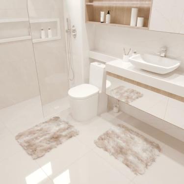 Imagem de Kit Tapete Banheiro Felpudo Peludo Mesclado Bege 40 X 60 Cm