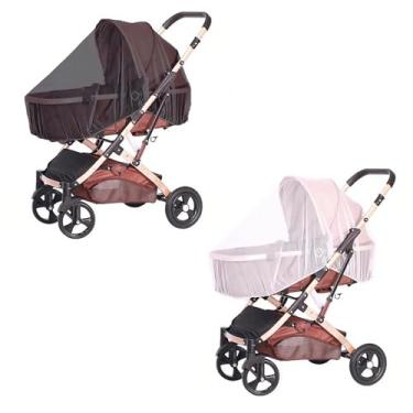Imagem de 2 unidades de rede mosquiteira para carrinho de bebê, capa de malha durável com berços de borda elástica, berços, brincos, brinquedos de mochila e mini berço portátil (branco e preto)