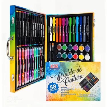 Imagem de Maleta de Pintura completa 58 peças canetinha touch brush pen lapis cor aquarela giz retratil pincel 