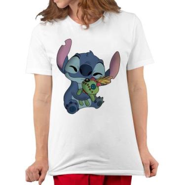 Imagem de Camiseta Stitch Branca Poliéster Unissex Adulto e Infantil - Hot Cloud