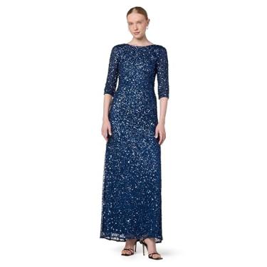 Imagem de Adrianna Papell Vestido feminino de manga 3/4 com contas nas costas, Azul escuro, 38