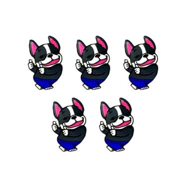 Imagem de TH88 Conjunto de 5 peças Mini Bulldog Francês Filhote de Cachorro Remendos Bonito Logotipo de Desenho Animado 4 Patches Costurar Ferro em Aplique Bordado Emblema Sinal Remendo Roupas DIY Fantasia