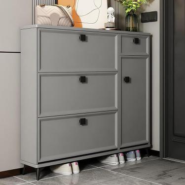 Imagem de Sapateira Estreita Organizadora Oculta, Sapateira Fina Com 3 Gavetas, Sapateira Autônoma Com Porta Flip, Sapateira Moderna Para Balde, Sapateira Moderna Para Entrada, Corre, Grey, 47.2*10.2*46.4in