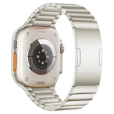 Imagem de MaKTech Pulseira de Relógio de Titânio,Pulseira de Metal Leve com Elos de Cantos Arredondados e Fivela Embutida,para Apple Watch Série 11/10/9/8/7,SE 3/2/1 [2025] (42mm/41mm/40mm,Titânio)