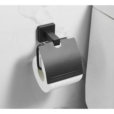 Imagem de Ferragens para banheiro pretas - Ganchos para prateleira de toalhas de alumínio - Conjunto de 5 peças que economiza espaço, porta-toalhas de papel